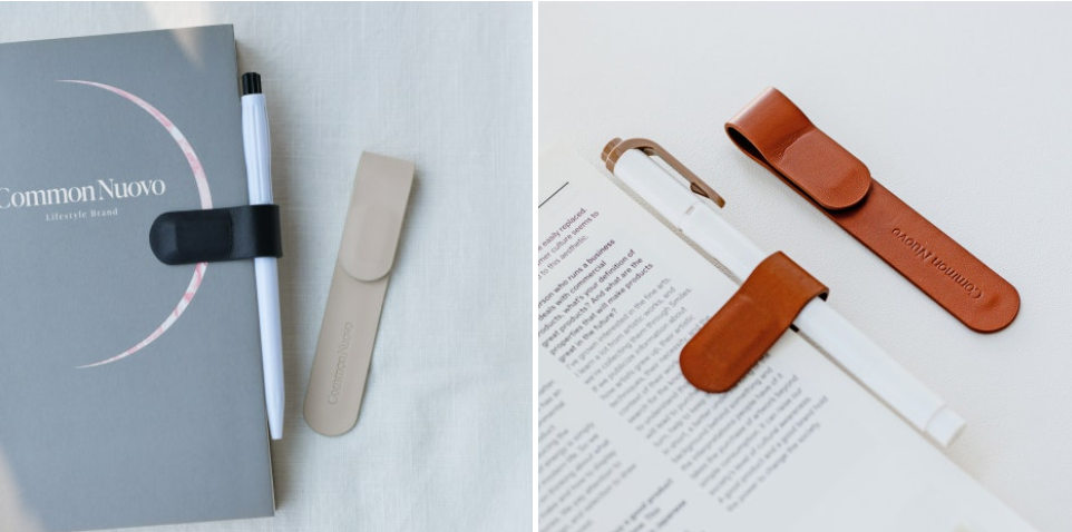 커먼누보 가죽 책갈피 겸 펜홀더 사용모습, 독서용 필기 송년회선물